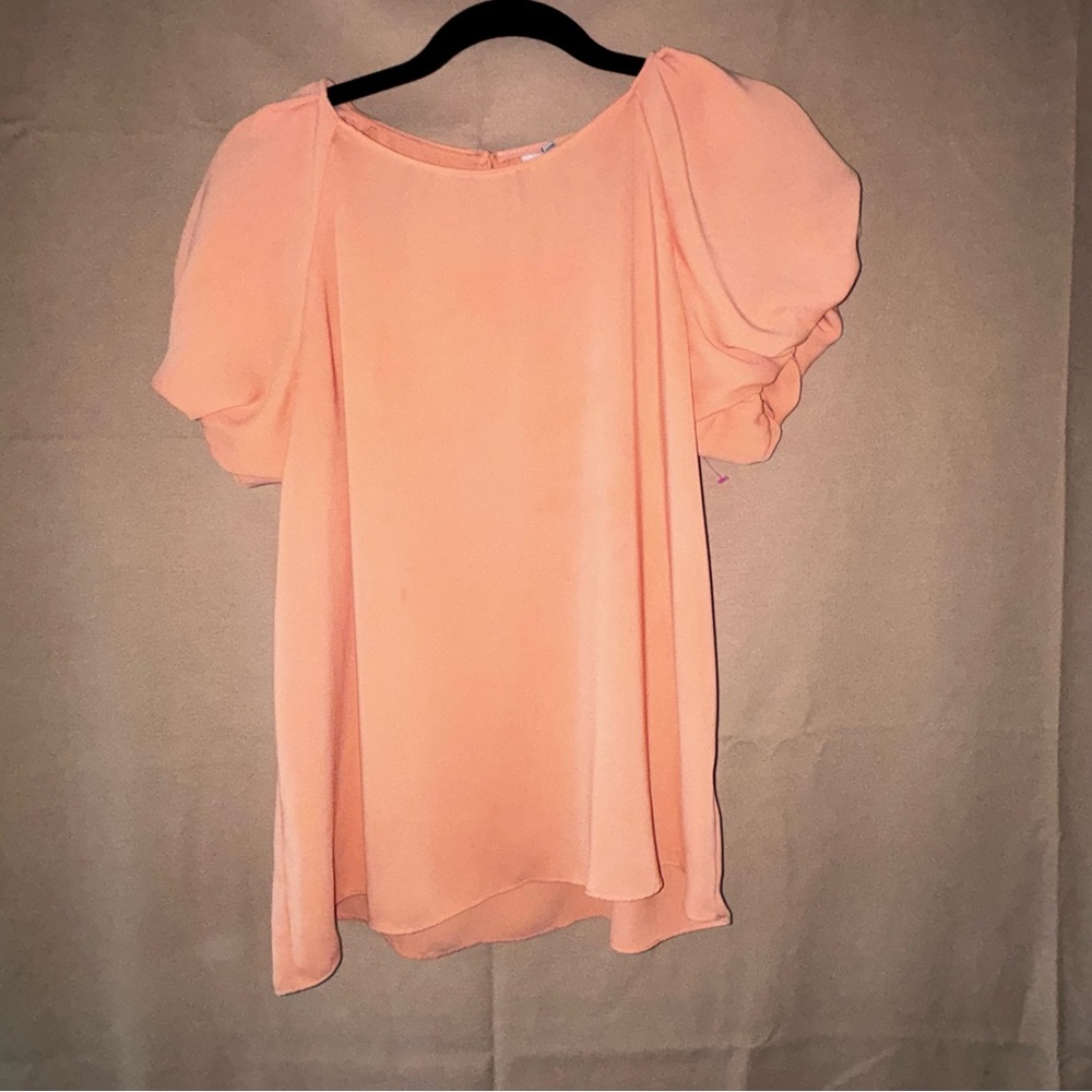 Naked Zebra Orange and Pink Ruffled Puff Sleeve Blouse